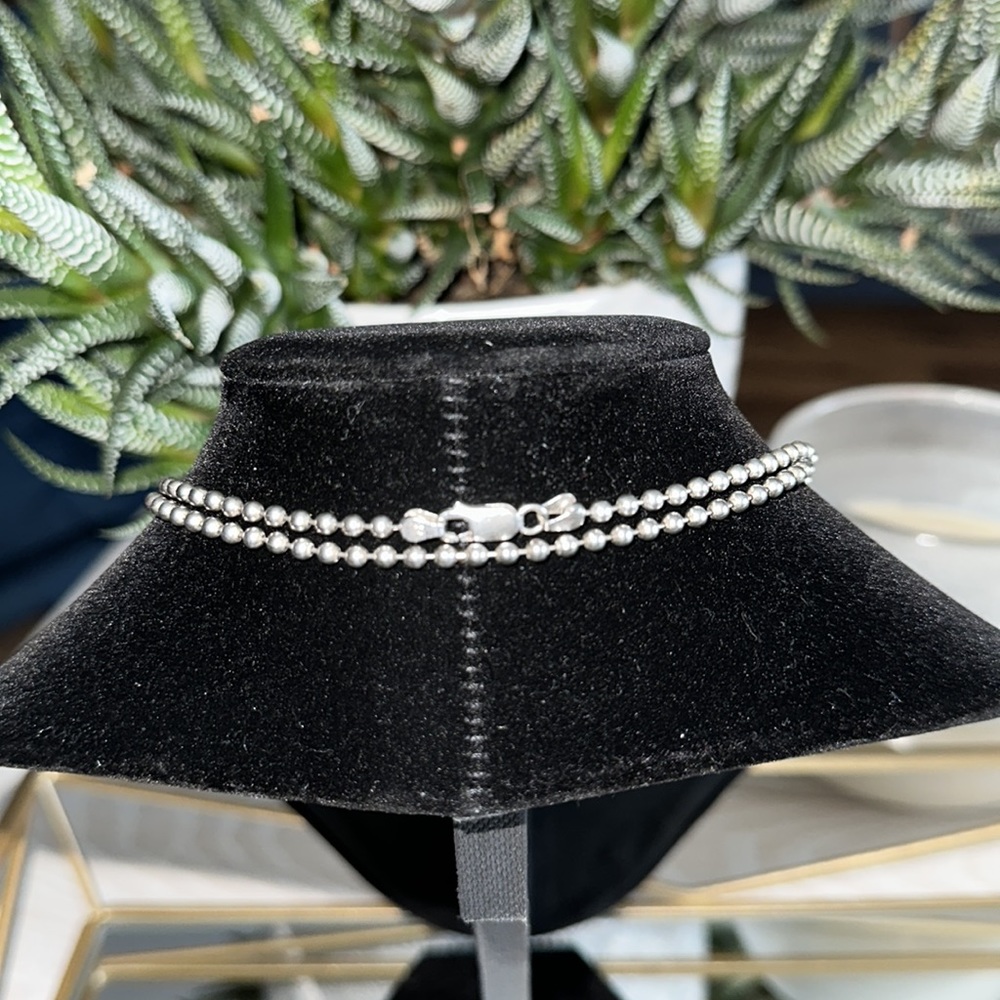 30” Unisex Bead Chain Necklace in .925 Sterling Silver, lobster claw clasp - Picture 5 of 6